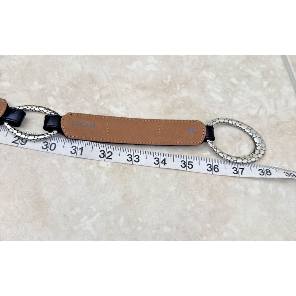 VTG NWOT Brighton Black Leather O Ring Belt Silver Snake Tone Hook B60263 Sz 38 - Picture 7 of 12
